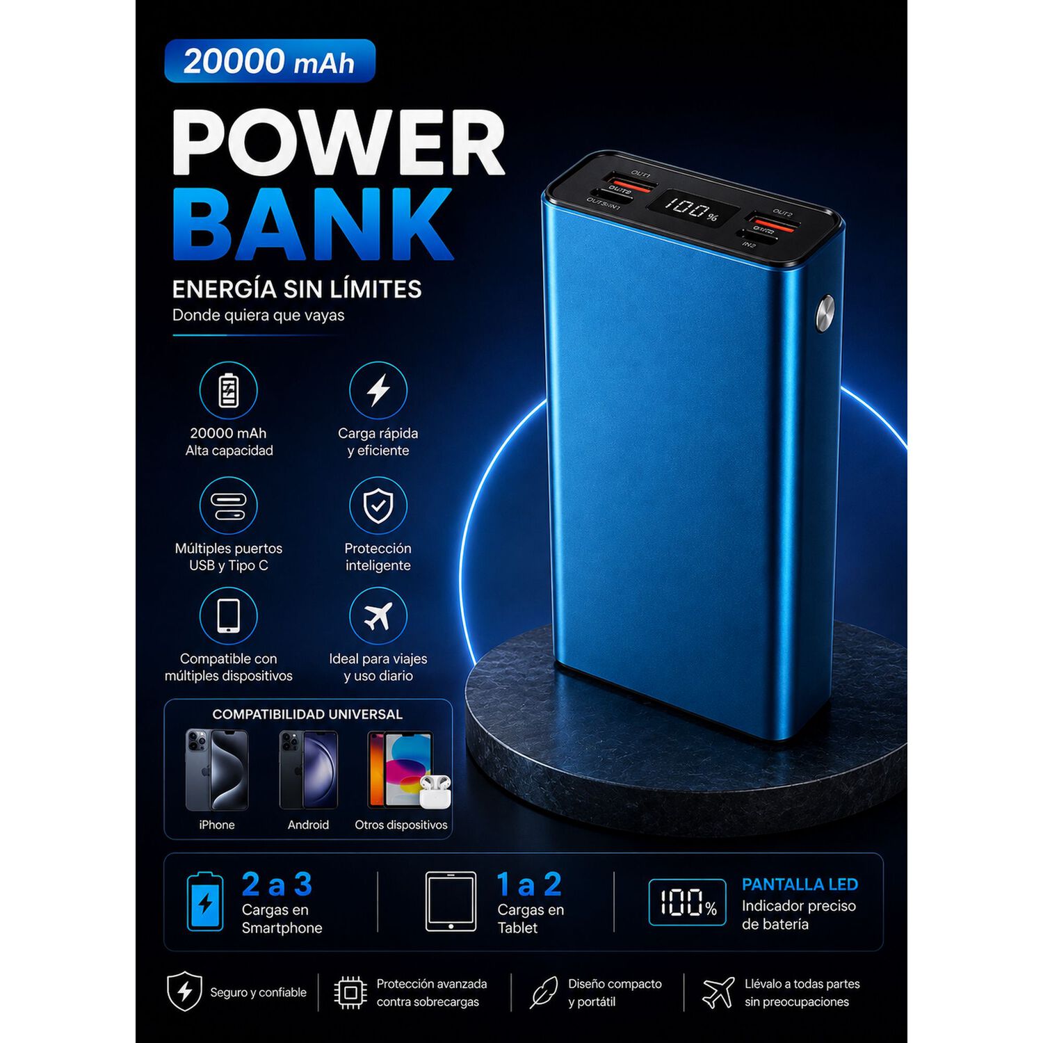 Bater&iacute;a Externa Power Bank 20000mah Carga R&aacute;pida Port&aacute;til image number 8.0