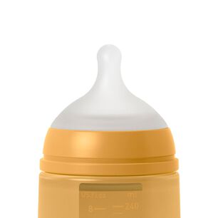 Mamadera De Silicona Flujo Medio 240ml Fisiol&oacute;gica Sx Pro Colour Mostaza