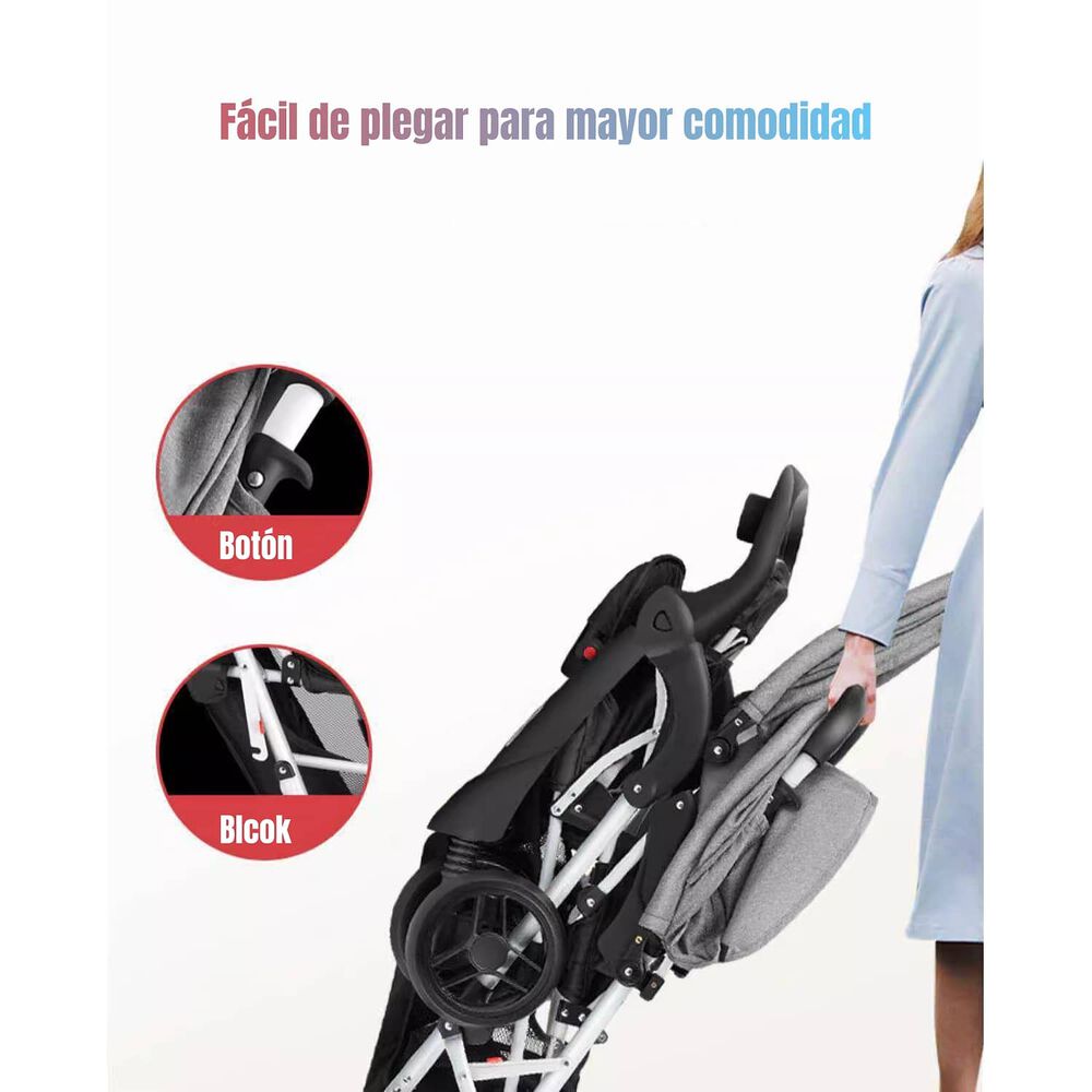 Coche Doble Duo Reclinable Plegable Gris By Lubabycas image number 3.0