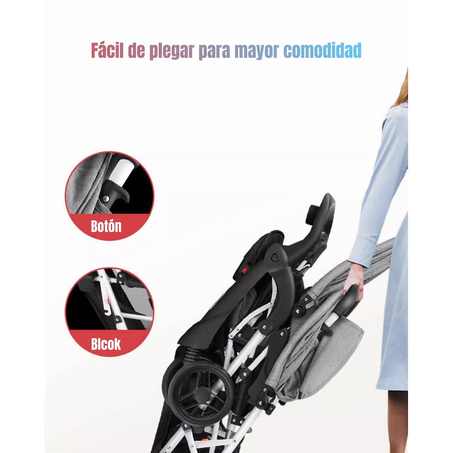 Coche Doble Duo Reclinable Plegable Gris By Lubabycas image number 3.0