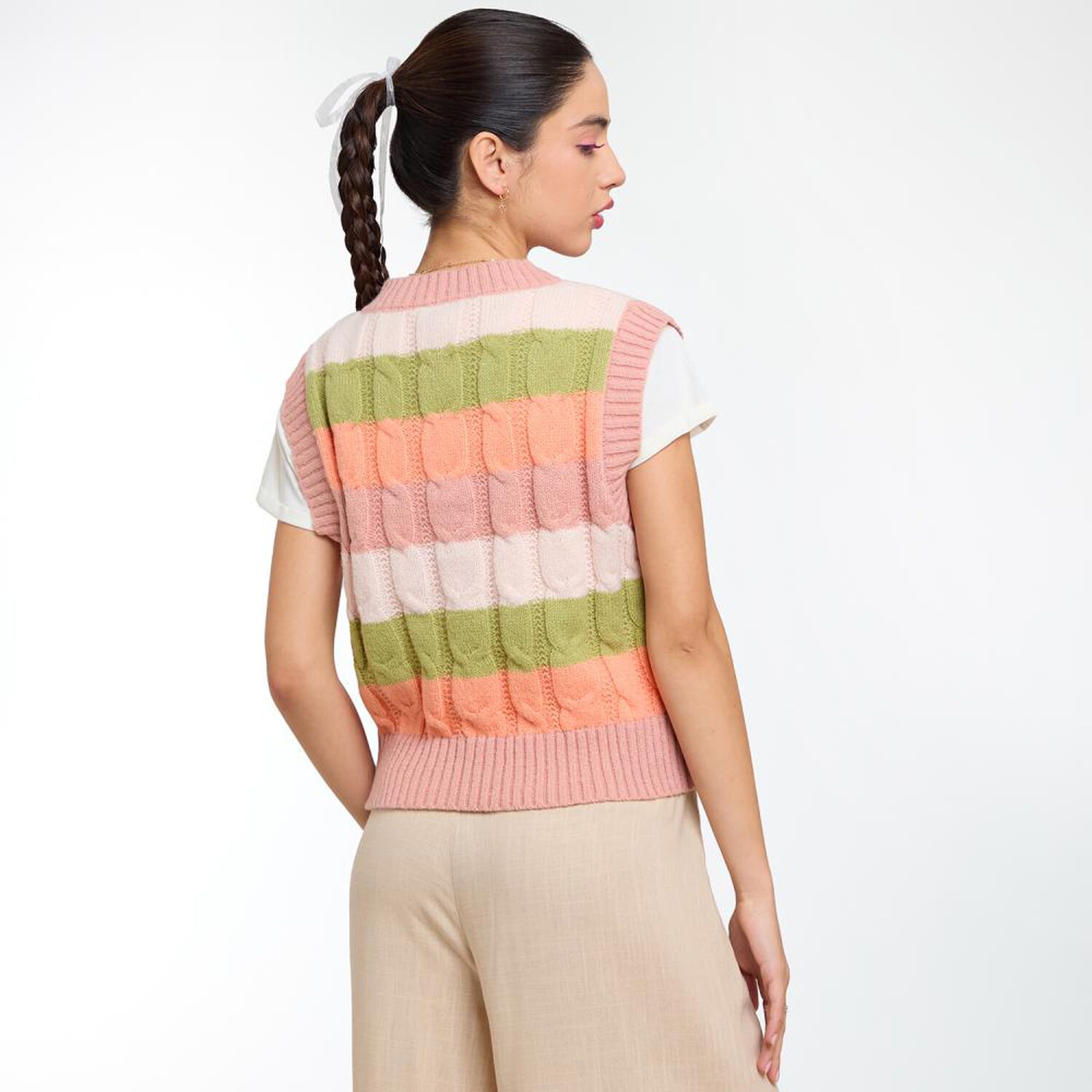 Sweater Rayas Sin Mangas Cuello Redondo Mujer Freedom image number 3.0