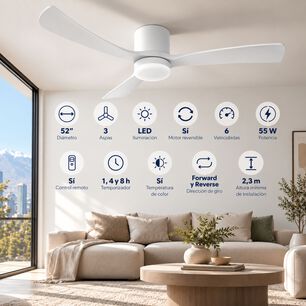 Ventilador De Techo Sumo Vt60 Blanco Led 52" 3 Aspas De Madera Blanco