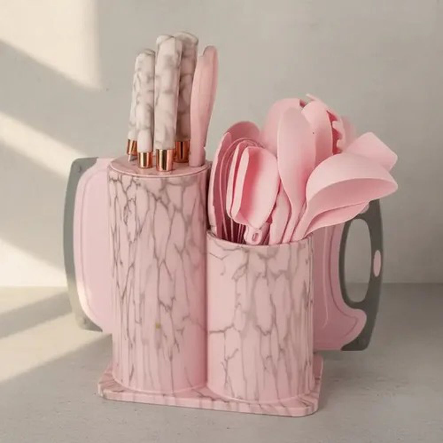 Set Utensilios De Cocina 25 Piezas Marmoleado Rosa Dorado image number 3.0