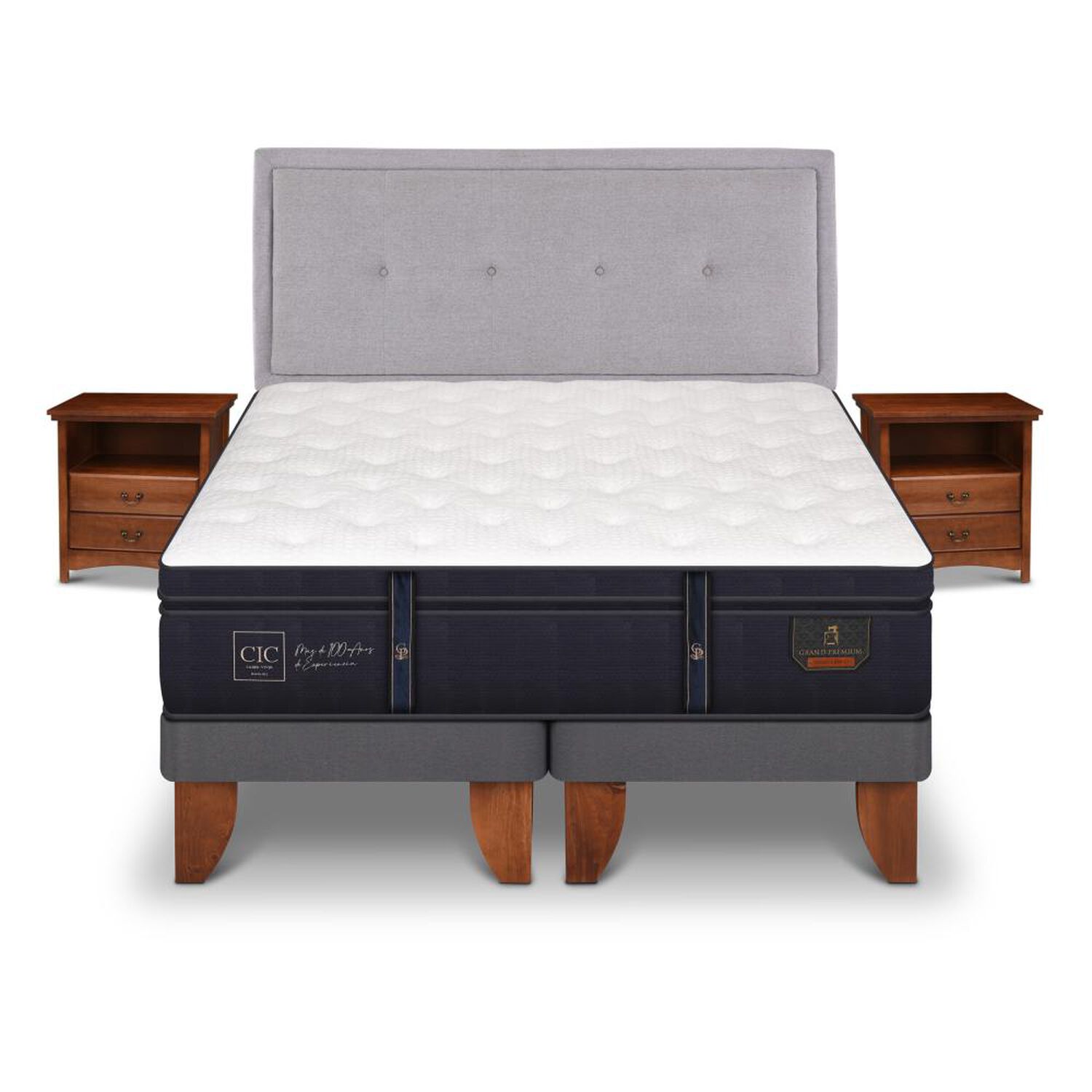 Cama Europea Cic Grand Premium / 2 Plazas / Base Dividida + Set De Maderas image number 0.0