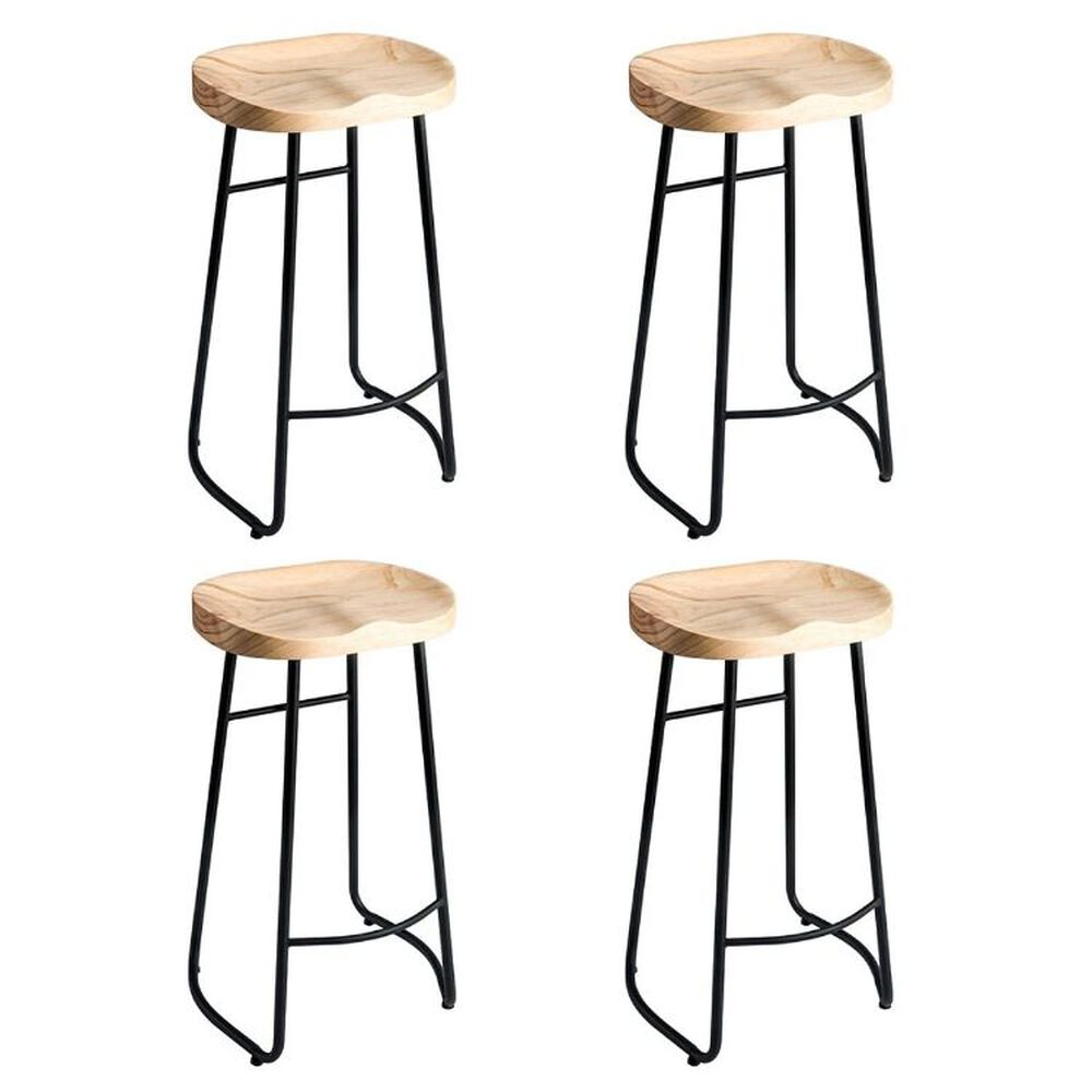 Pack 4 Sillas De Bar Metálica 75 Cm Con Asiento Madera image number 0.0