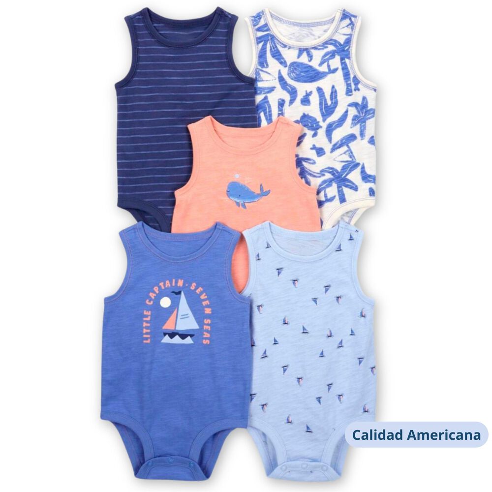 Pack 5 Bodys Niño Manga Corta Tedmimak 100% Algodón Azul Marinero image number 3.0