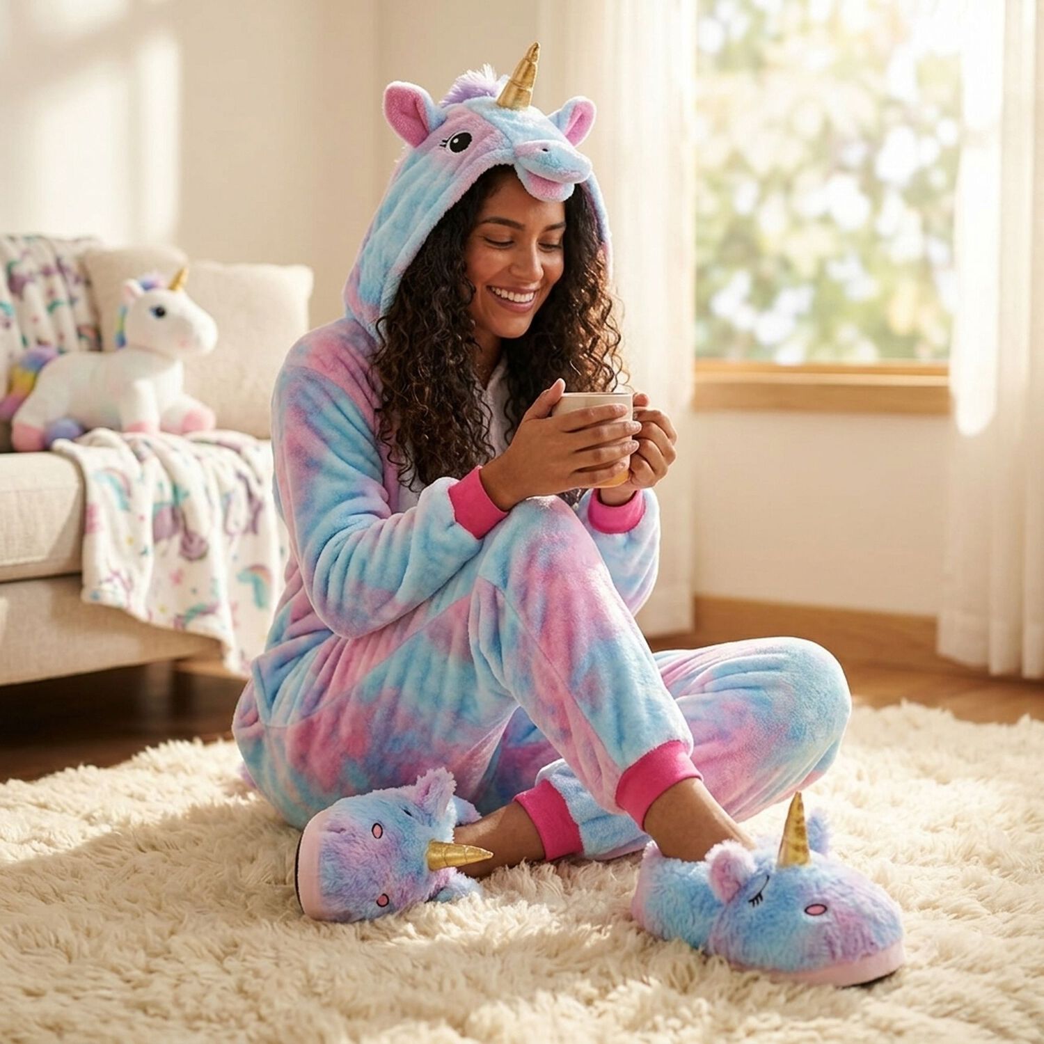 Pantuflas Rosadas -blancas De Unicornio Kawaii image number 1.0