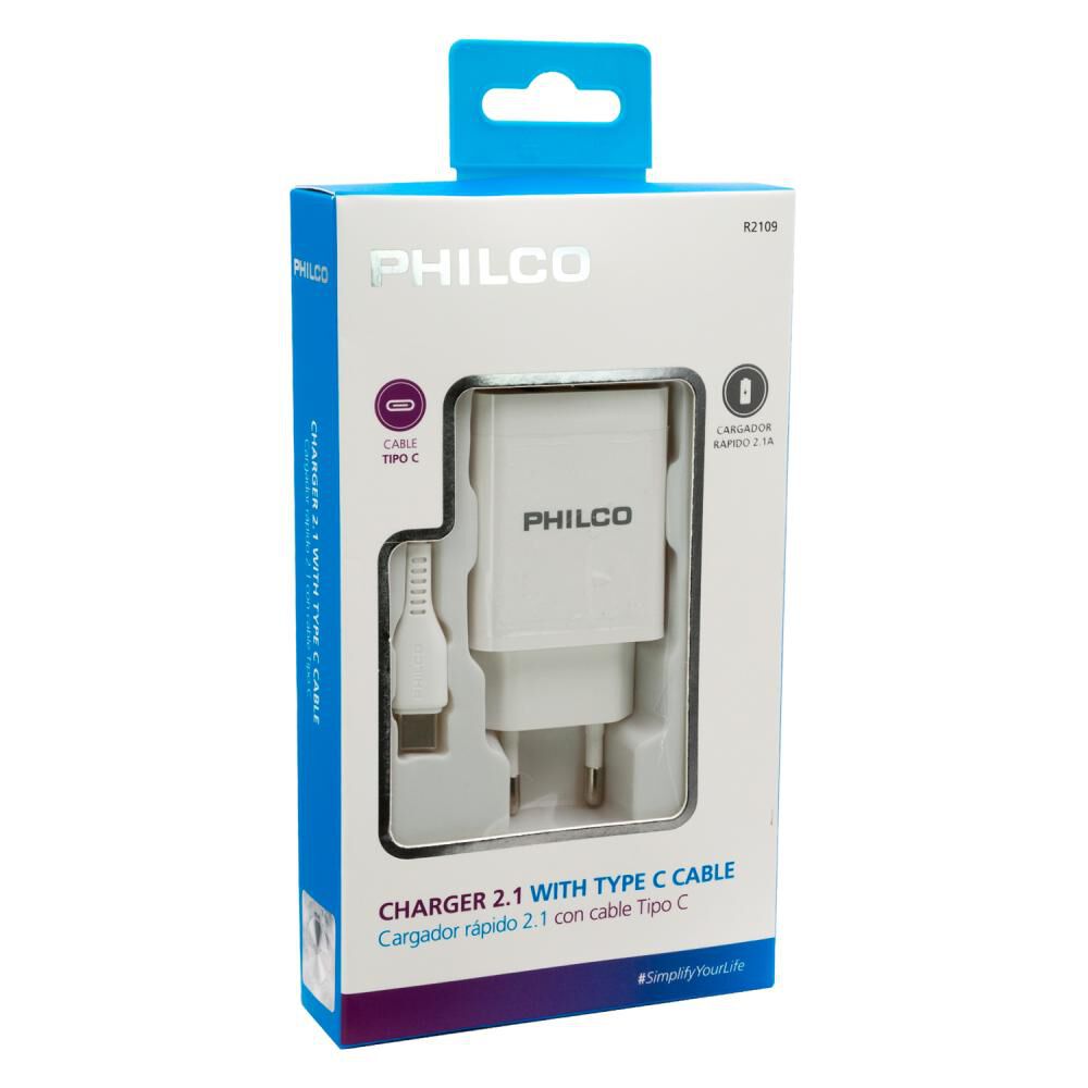 Cargador De Pared Philco 2.1 A Doble Usb C/cable Tipo C R2109 image number 2.0