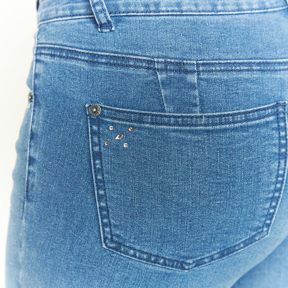 Jeans Con Brillo Tiro Alto Recto Flare Mujer Geeps image number 4.0