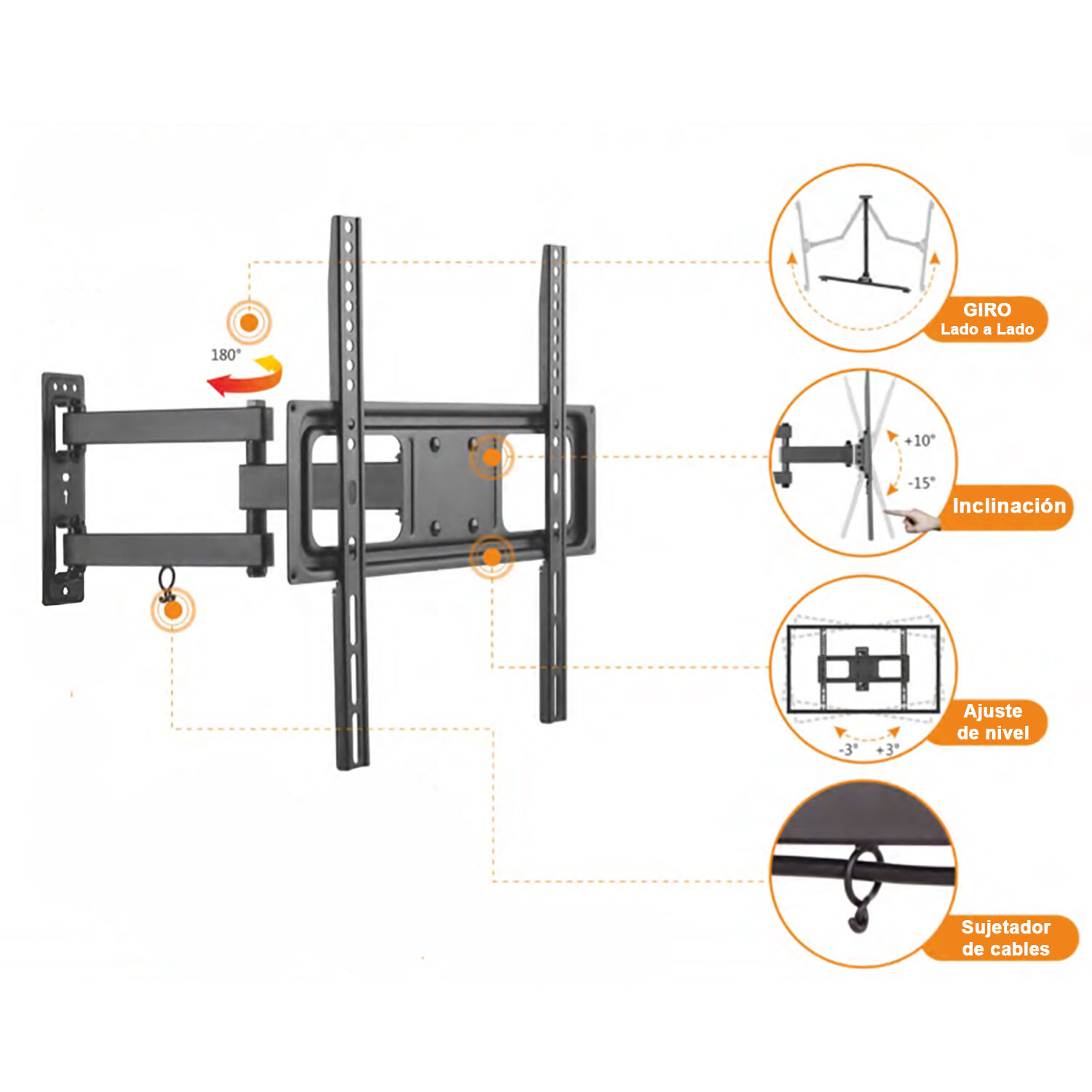 Soporte Tv Universal Brazo M&oacute;vil Articulado 37-70" Hasta35kg image number 7.0