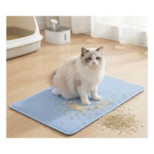 Alfombra Atrapa Arena De Gatos Tapete Arenero Doble Capa Azul 45x60