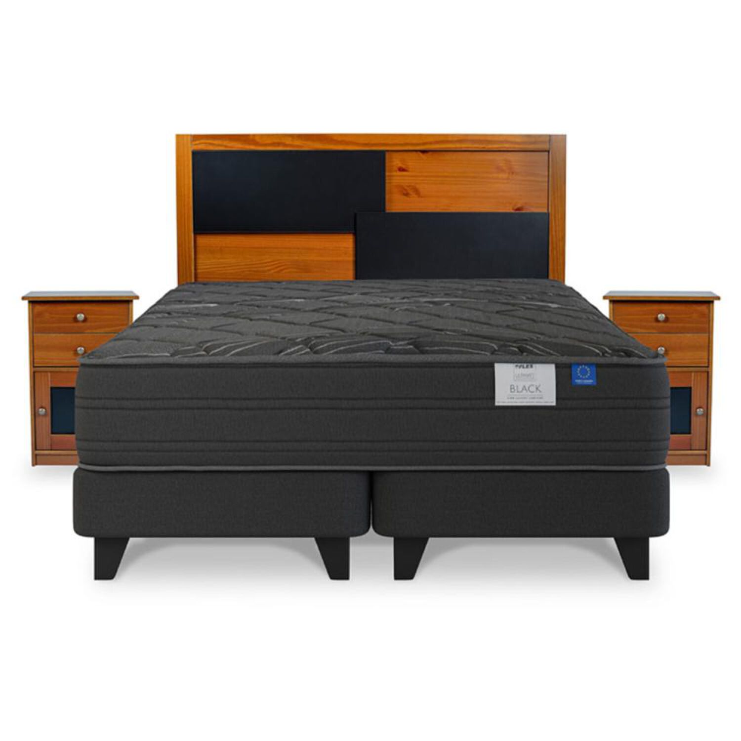 Cama Europea Flex Black / 2 Plazas / Base Dividida + Set De Maderas image number 1.0