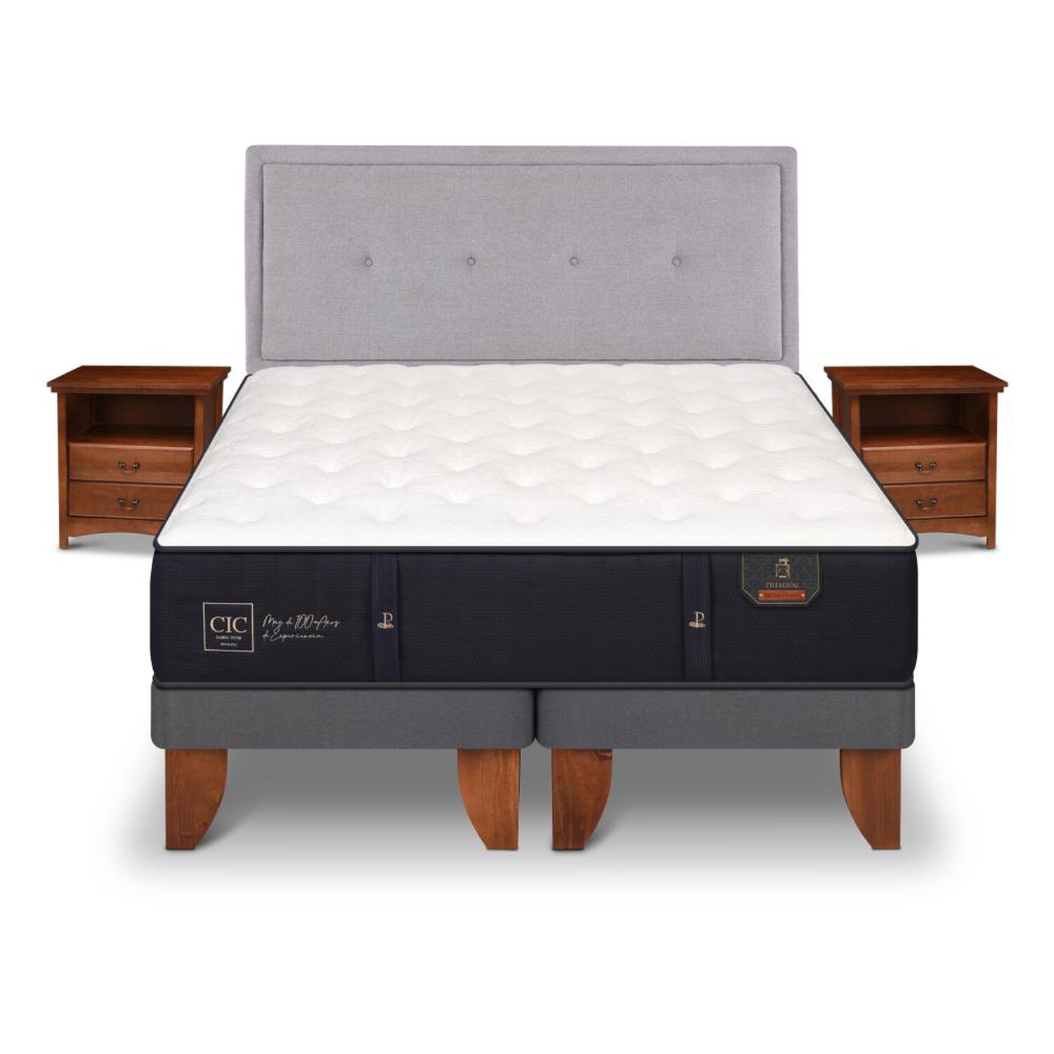 Cama Europea Cic Premium / 2 Plazas / Base Dividida + Set De Maderas image number 0.0