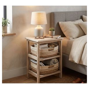 Mueble Organizador R&uacute;stico Madera Con Cestas Tejidas Living