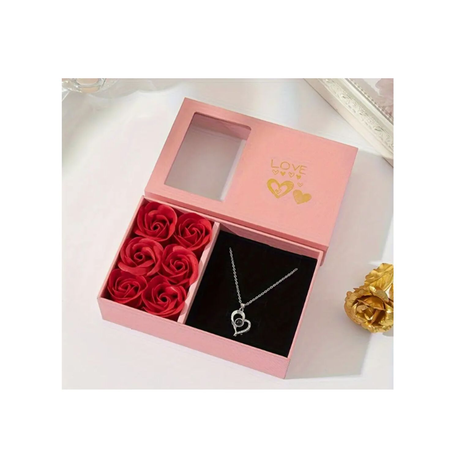Caja Joyer&iacute;a De Flores Eternas Y Collar Love Mujer Amor image number 3.0