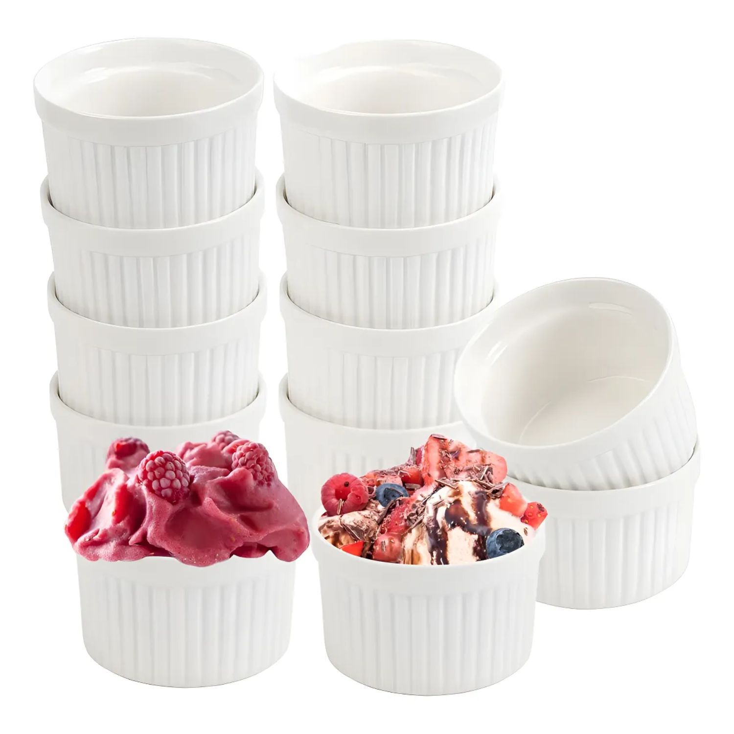 Set 12 Pocillos Ramekin Ceramica Blanco 10cm Cocina Horno image number 2.0