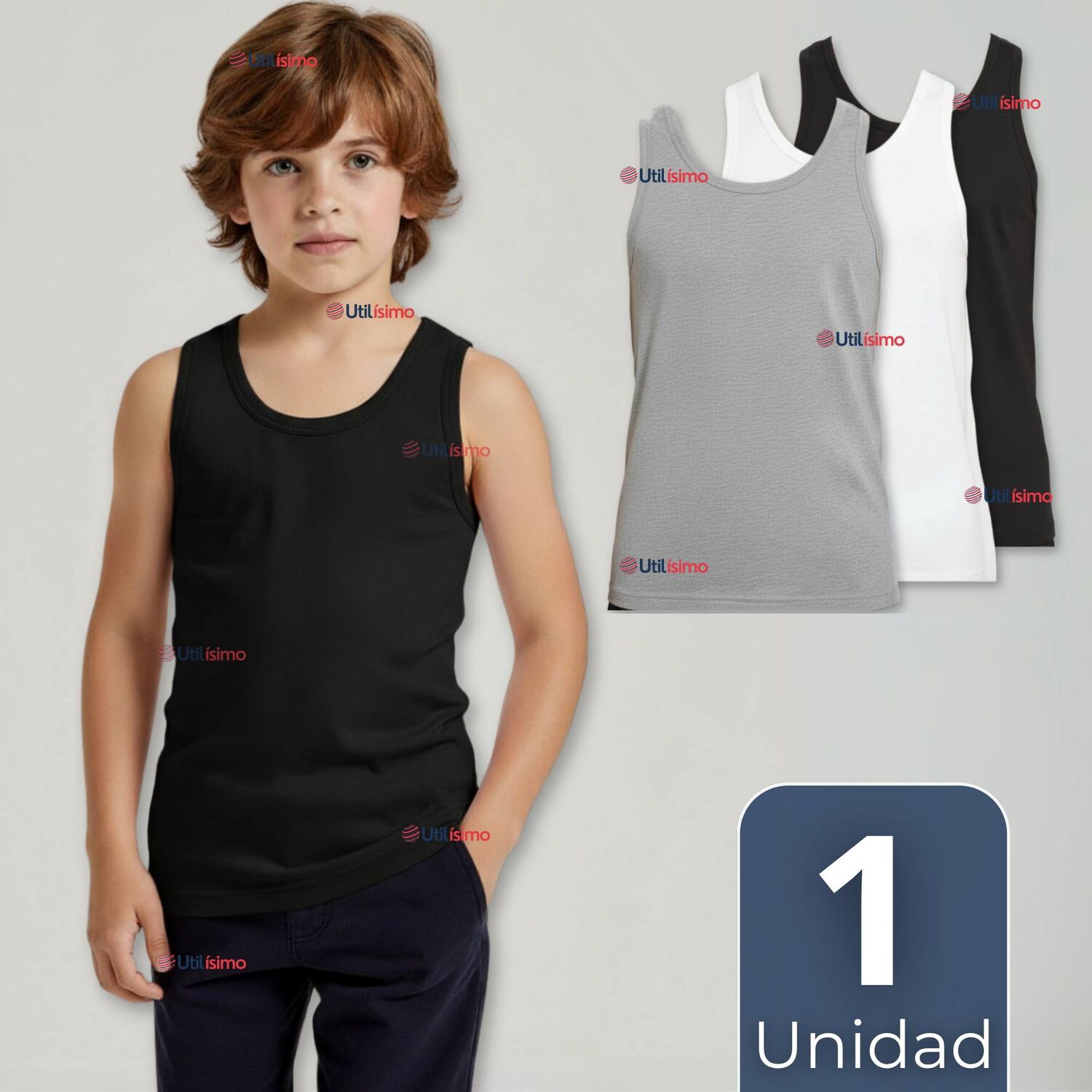 Camiseta Sin Manga B&aacute;sica Suave 100% Algod&oacute;n Colores Surtidos Ni&ntilde;o image number 0.0