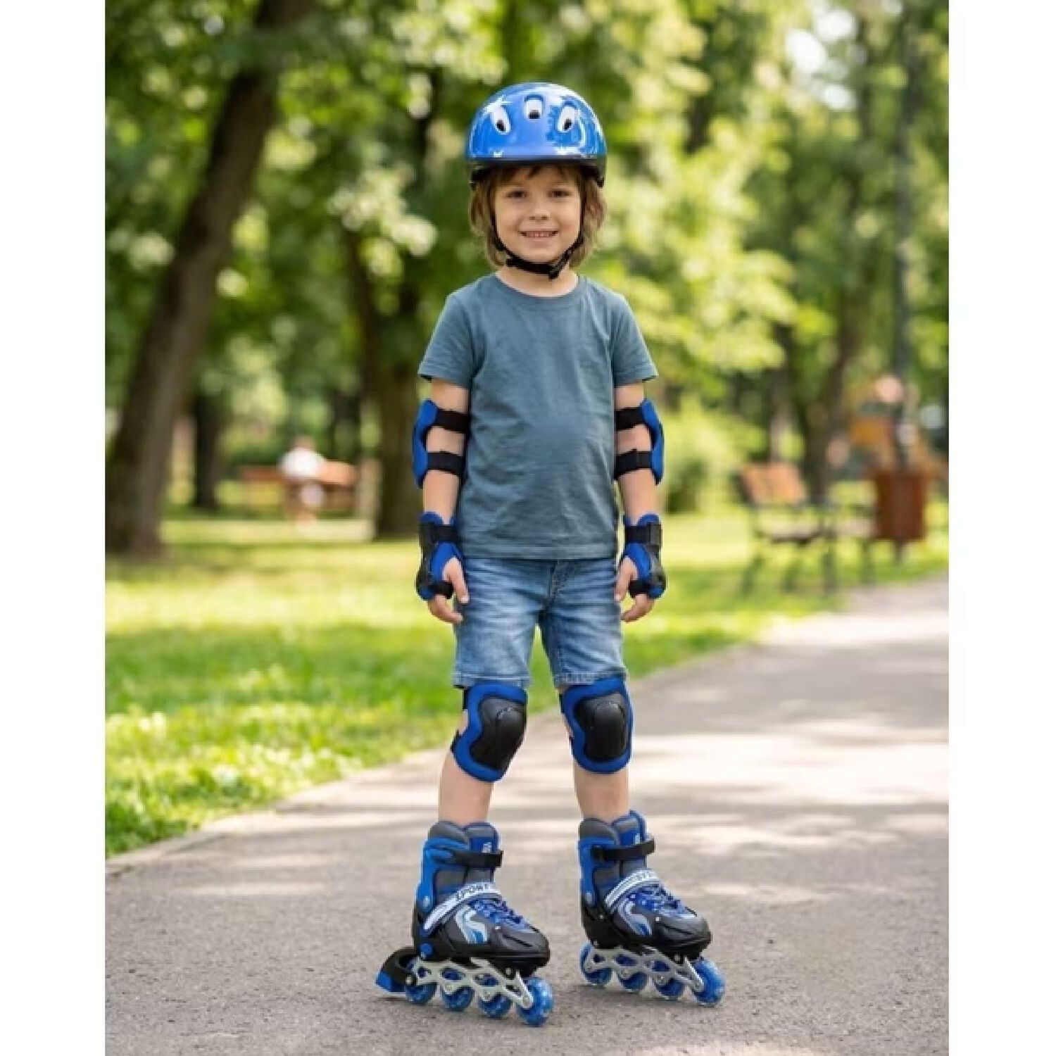 Set Patines Lineales Con Juego De Protecci&oacute;n Azul L (39-42) image number 3.0