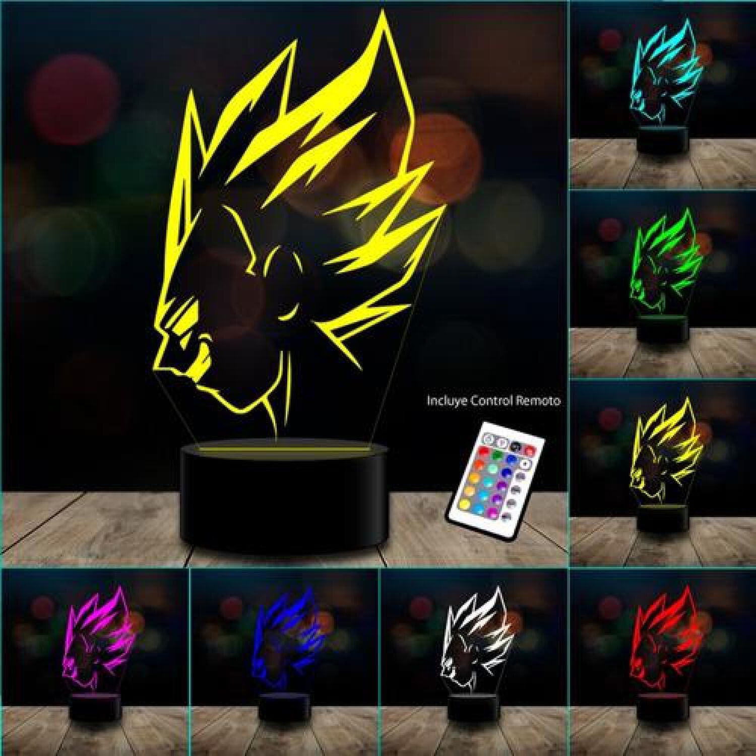 L&aacute;mpara 3d 7 Colores Vegeta Dragon Ball (estoykuku) image number 1.0