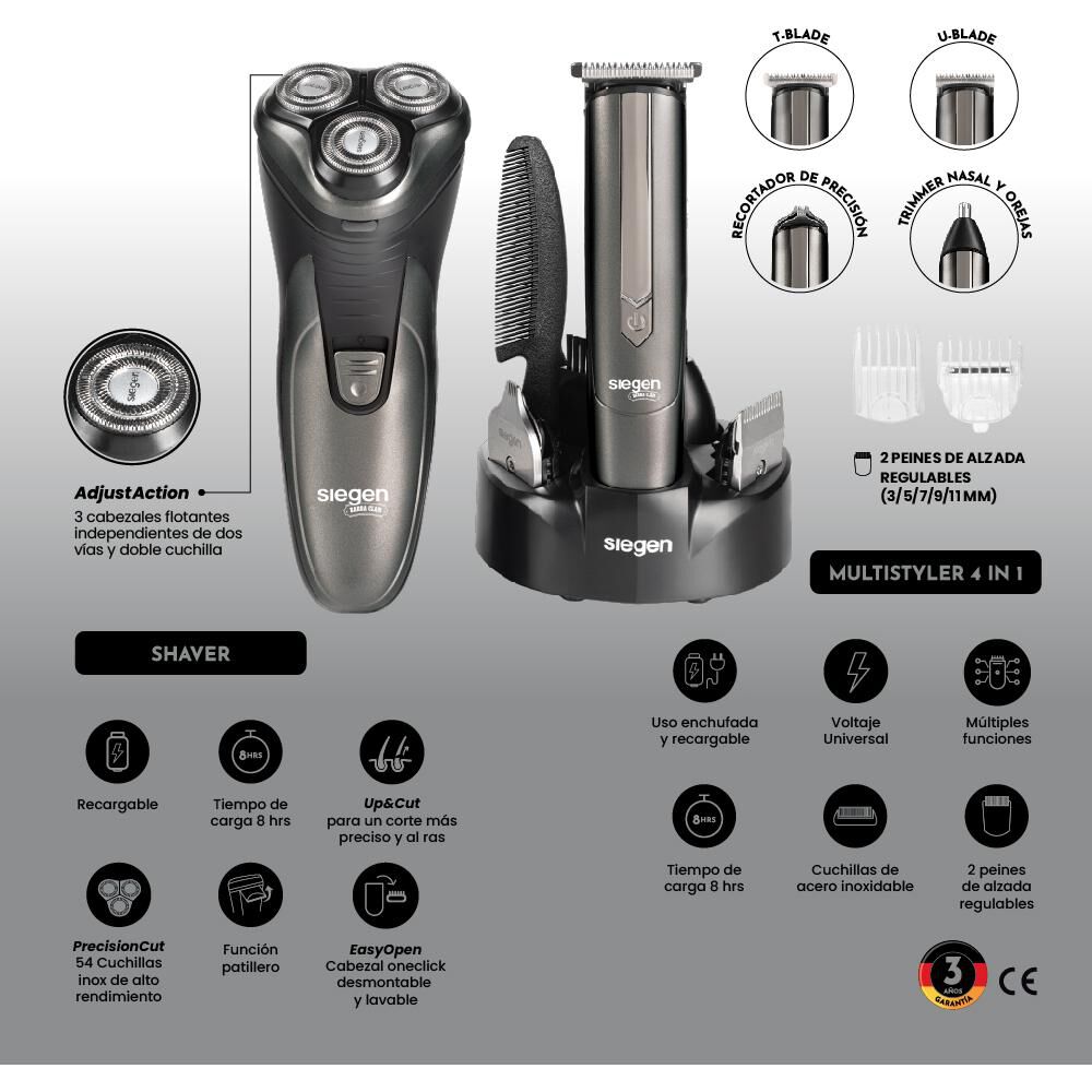 Combo Afeitadora Y Corta Pelo Siegen SG-8440C01 4 en 1 + Base Cargadora image number 6.0