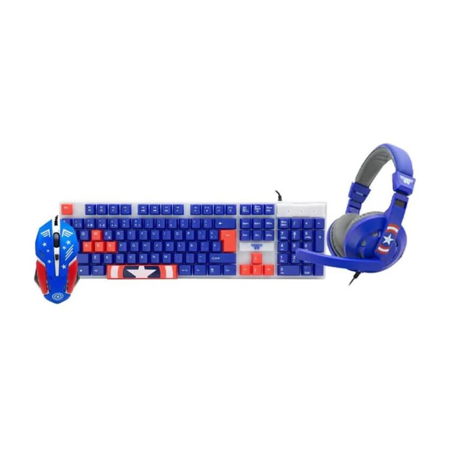 Kit Combo Teclado Mouse Aud&iacute;fono Gamer Marvel Capit&aacute;n America image number 0.0