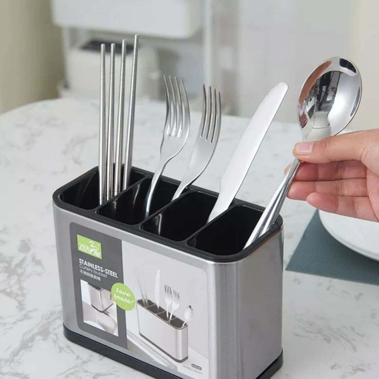 Escurridor Cubierto Utensilios Cocina Acero Inoxidable 4 Espacios image number 4.0