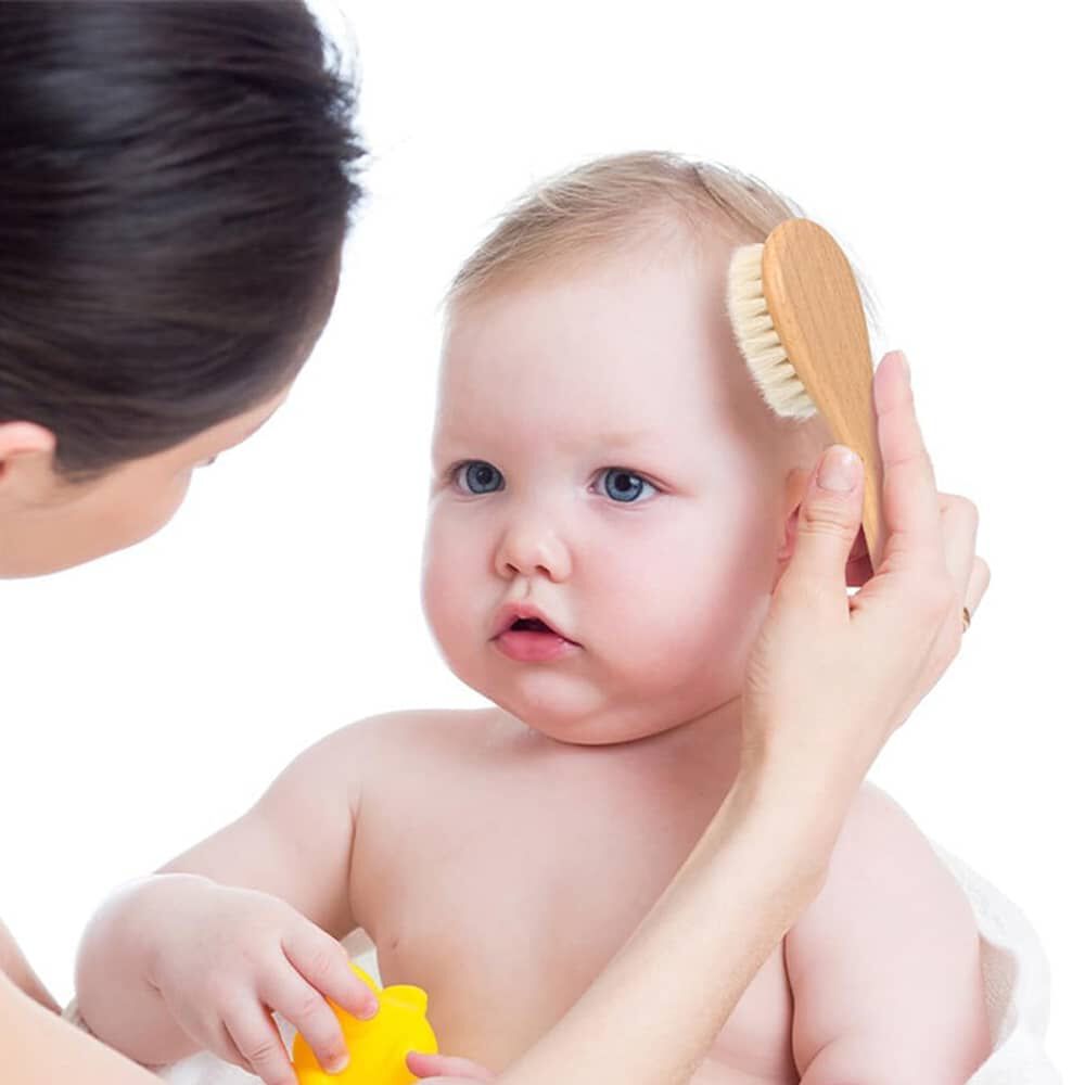 Kit Cepillo Peine Madera Cerdas Suaves Beb&eacute;s Recien Nacidos image number 4.0