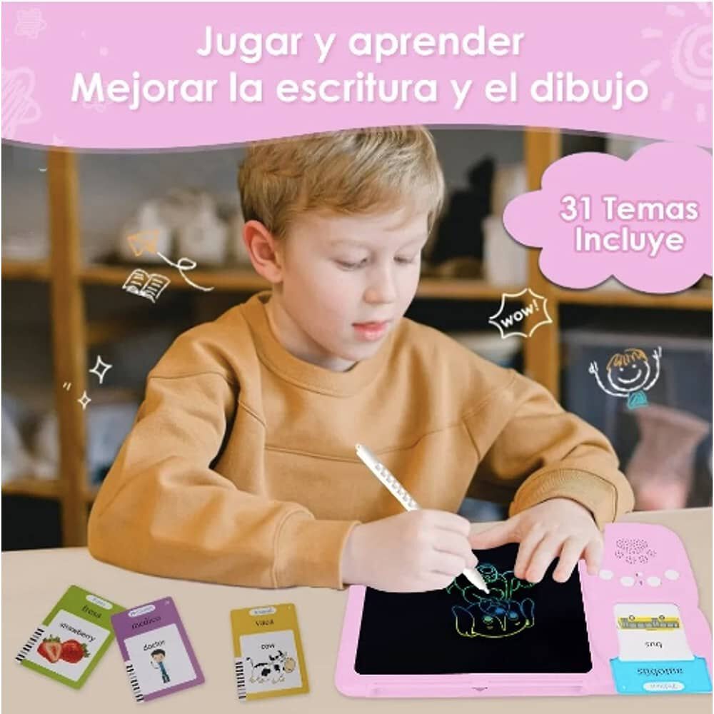 Tablero Did&aacute;ctico Con 255 Tarjetas Espa&ntilde;ol-ingl&eacute;s Para Ni&ntilde;os Rosado image number 3.0