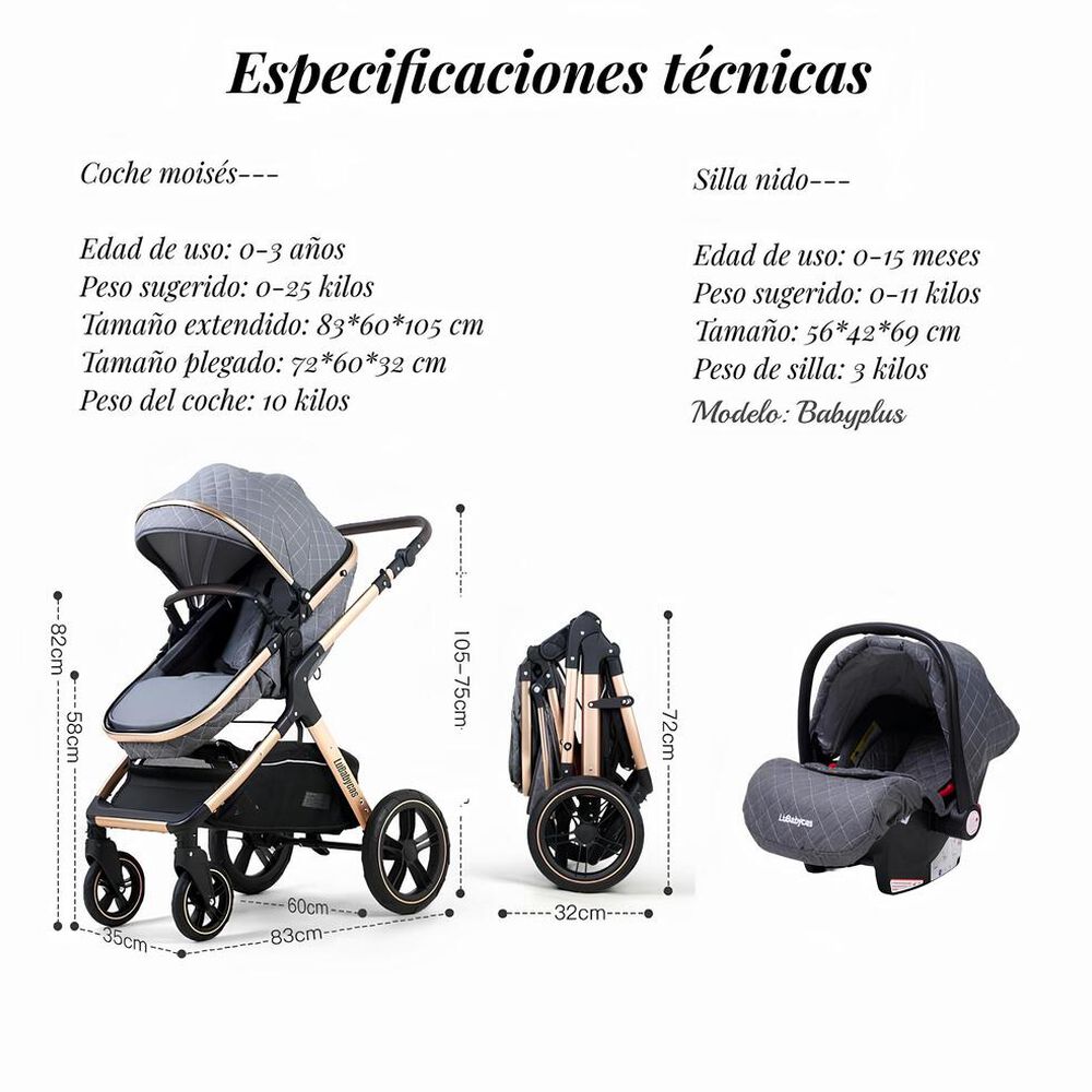 Coche Travel System Con Accesorios Lubabycas X1 Gris image number 2.0