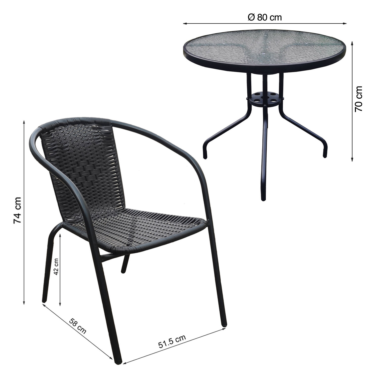 Set Terraza Maceio 4 Sillas + Mesa Vidrio 80x70 Cm Negro image number 7.0