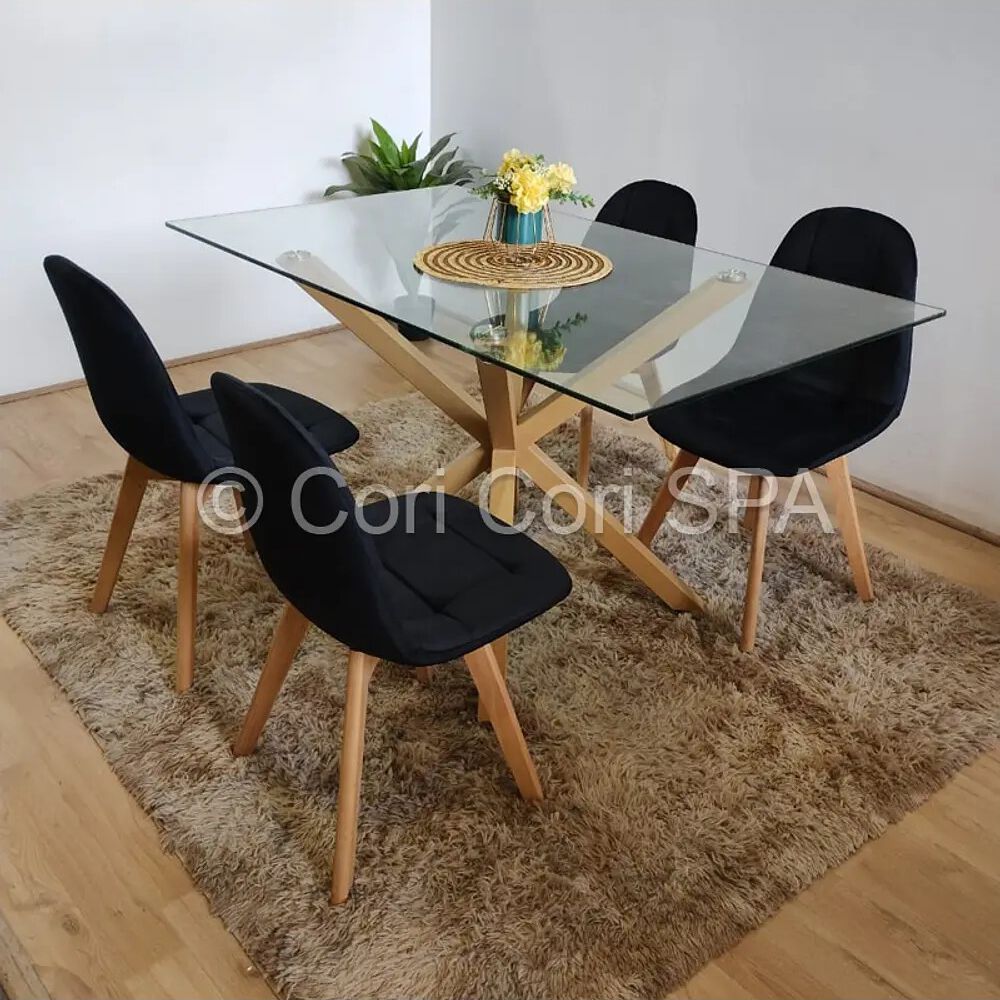 Juego De Comedor Madrid 140x80cms + 4 Sillas Capitonne Velvet Negro image number 0.0