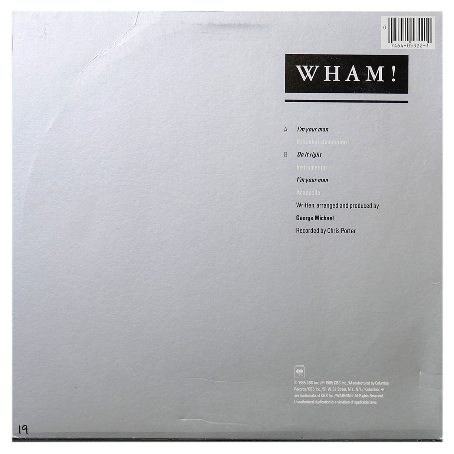 Wham - I'm Your Man | 12" Maxi Single Usado image number 1.0