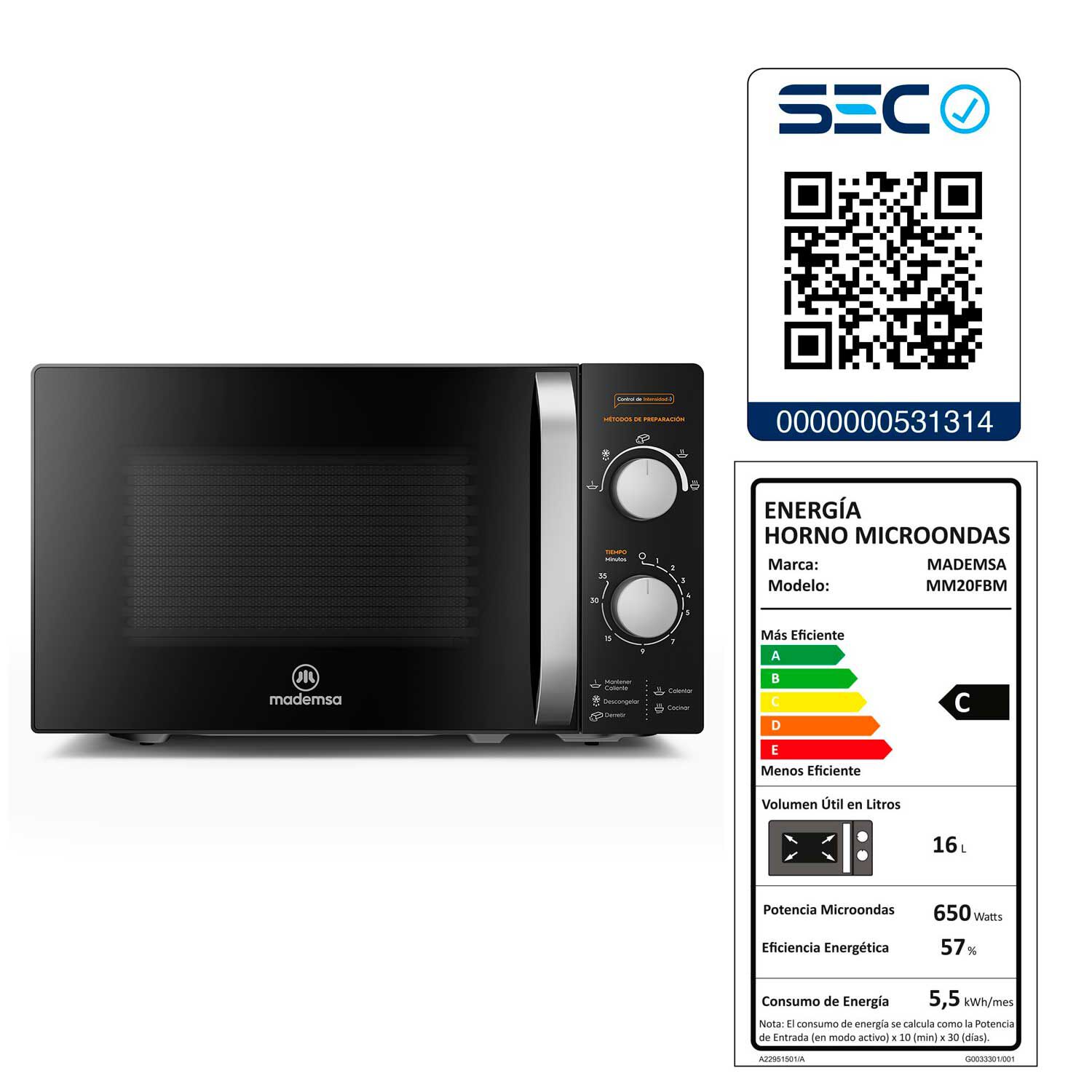 Microondas Mademsa MM20FBM / 20 Litros / 650W image number 7.0