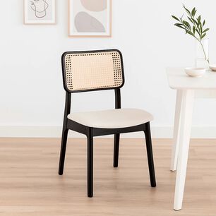 Silla De Comedor Con Respaldo De Rat&aacute;n Y Asiento Tapizado - Beige