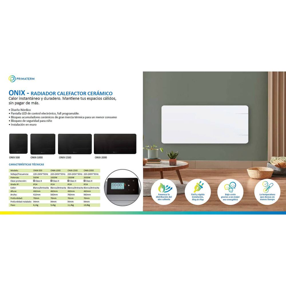Estufa Radiador Calefactor &Oacute;nix Cer&aacute;mico Antracita 1500w Primaterm image number 4.0