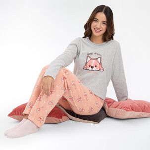 Pijama Polar Fleece Manga Larga Con Capucha Mujer Freedom