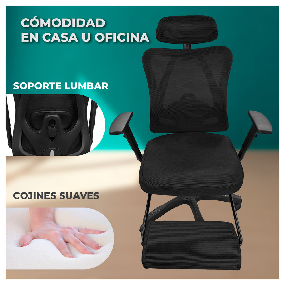 Silla Ergonómica Reclinable Con Reposapiés Máximo Confort Para Tu Oficina image number 3.0