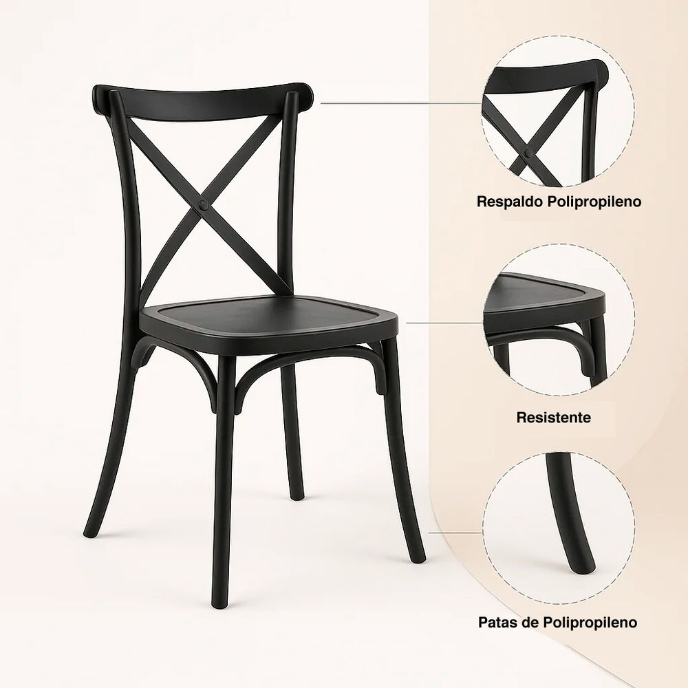 Silla Crossback Danubio De Terraza Exterior O Comedor - Negra image number 4.0