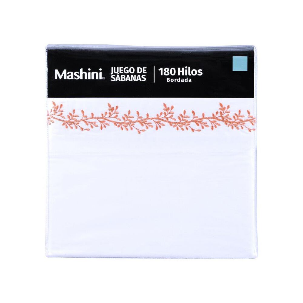 Sabana 180 Hilos Bordadas 2 Plazas Ramas Rosado image number 2.0