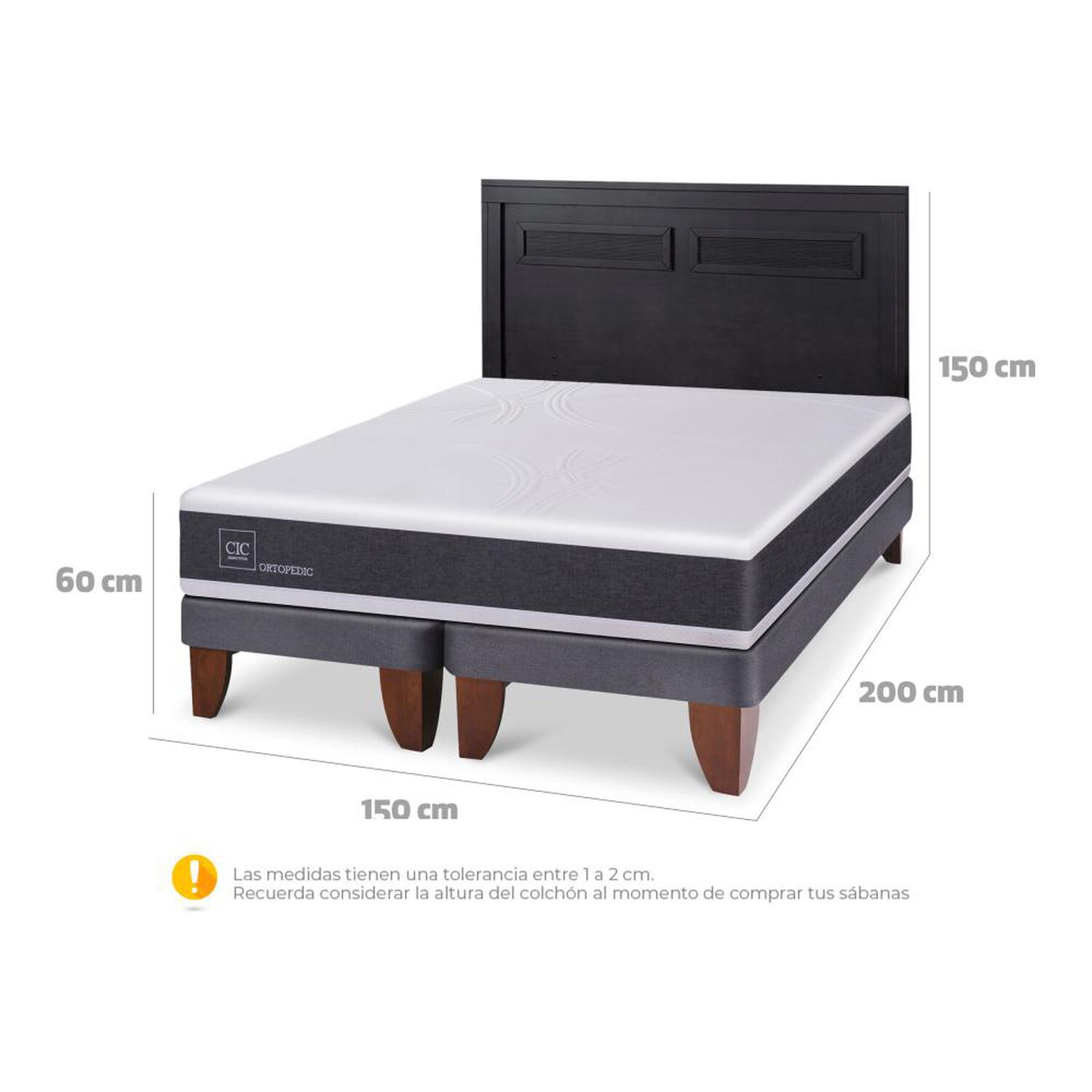 Cama Europea Cic Ortopedic / 2 Plazas / Base Dividida + Respaldo image number 4.0