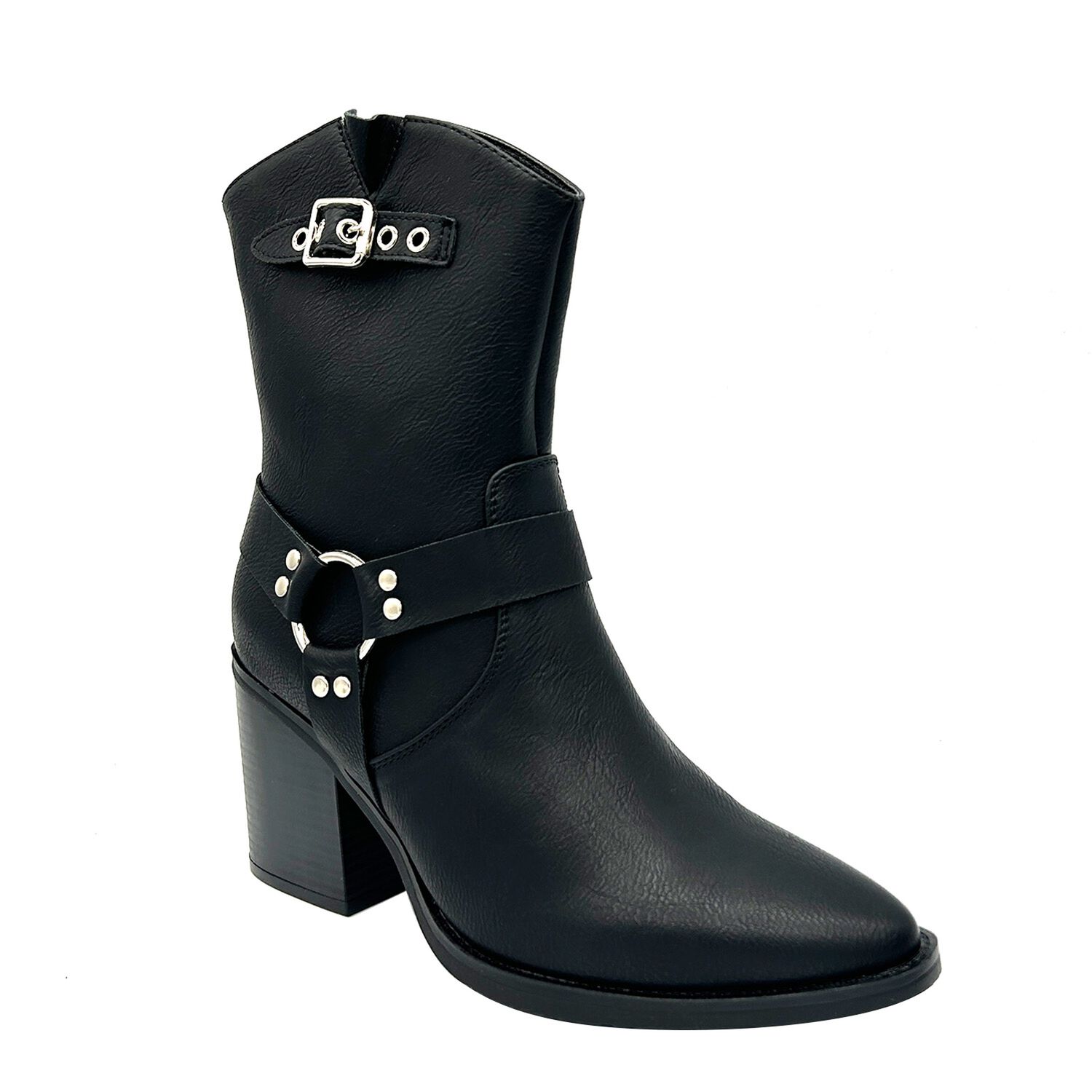 Bota Cowboy Para Mujer Color Negro Con Hebilla Y Aros image number 0.0