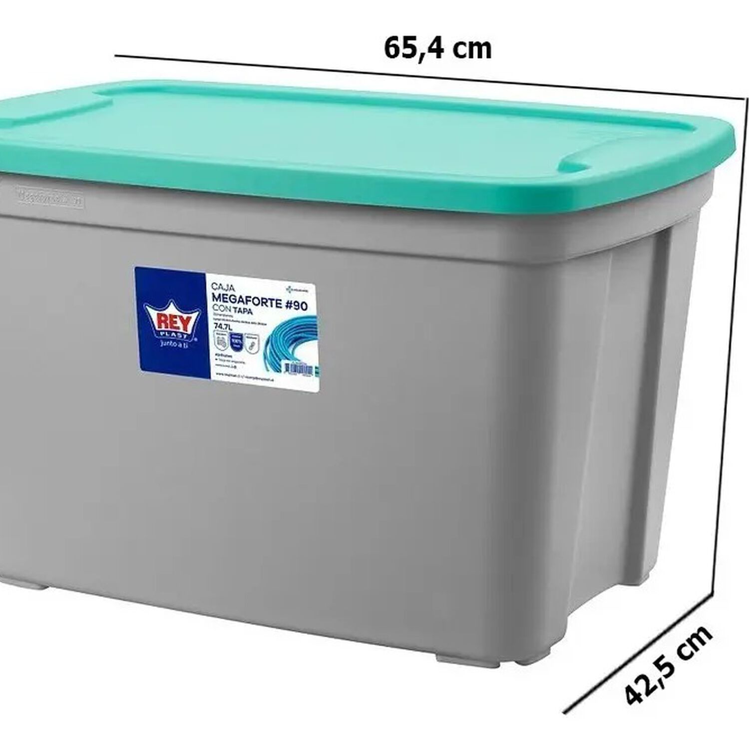 Caja Organizadora Almacenamiento Megaforte 75 Litros Color Tapa Verde Agua image number 7.0