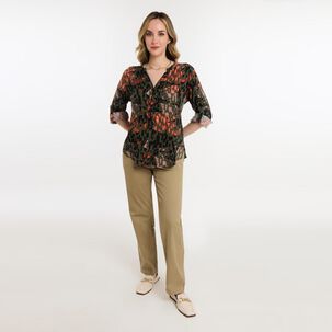 Blusa Full Print Manga Larga Roll Up Cuello V Mujer Geeps