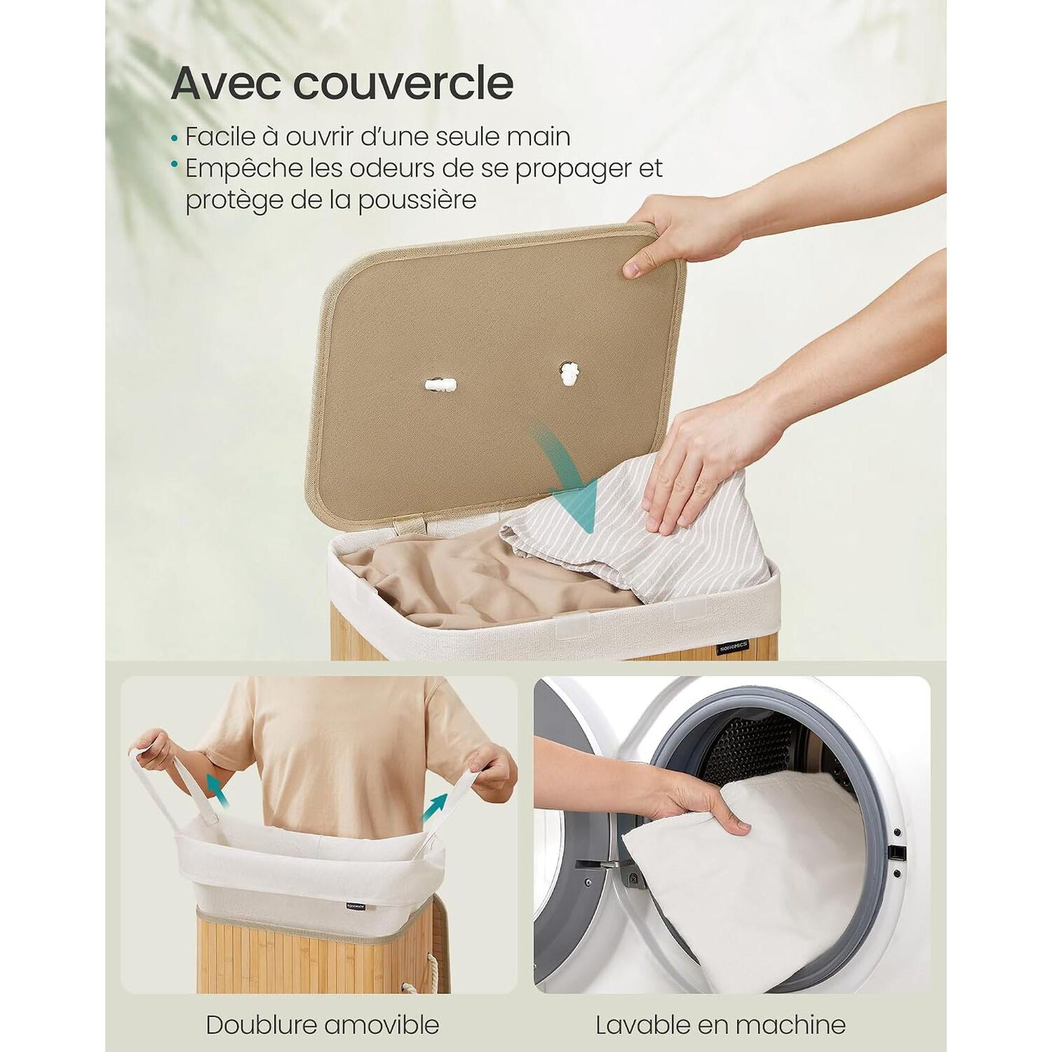 Canasto Ropa Songmics 72l Plegable Con Bolsa Lavable image number 2.0