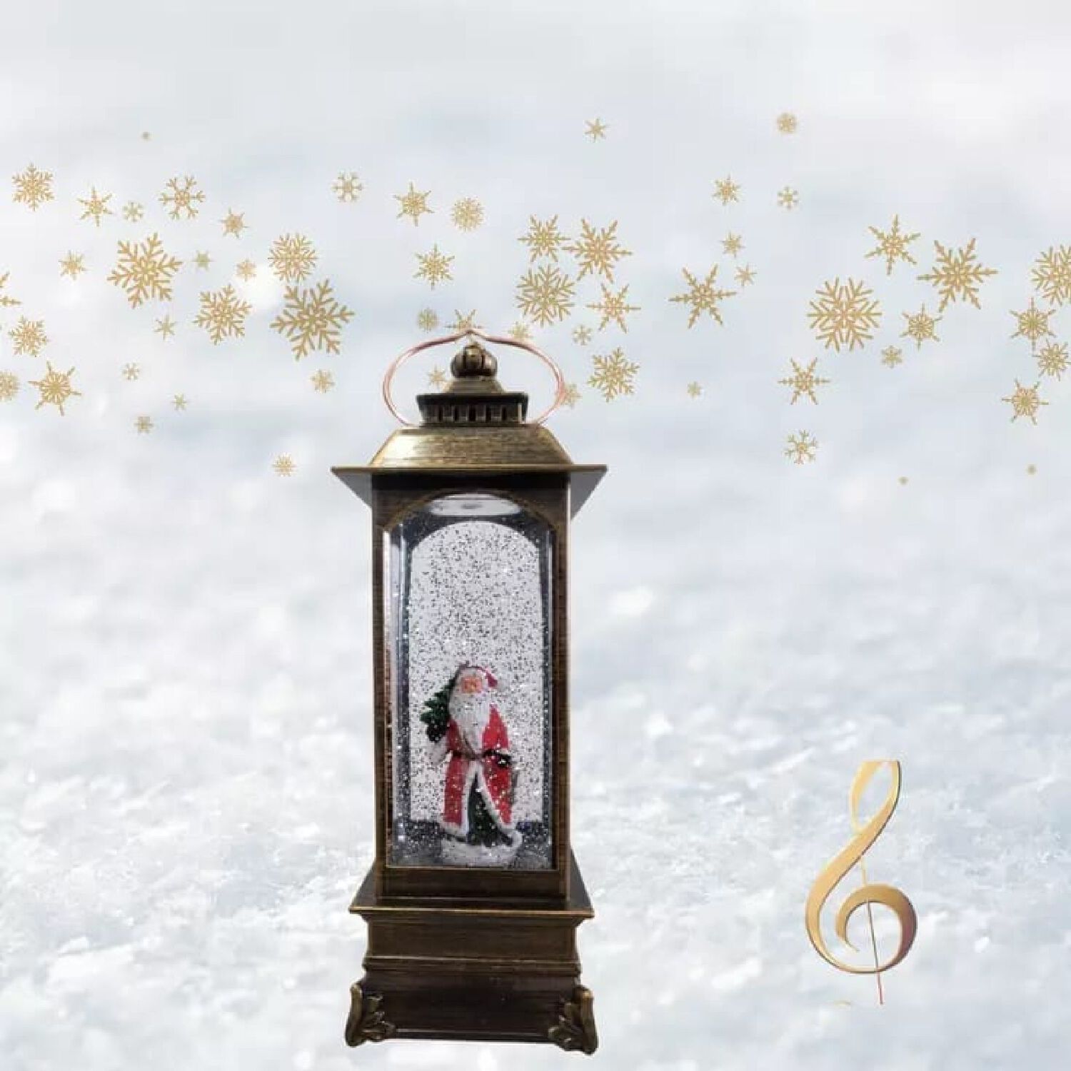 Farol Navide&ntilde;o Vintage Con Luz Led Y Movimiento De Nieve . image number 0.0