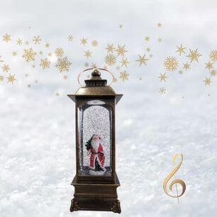 Farol Navide&ntilde;o Vintage Con Luz Led Y Movimiento De Nieve .