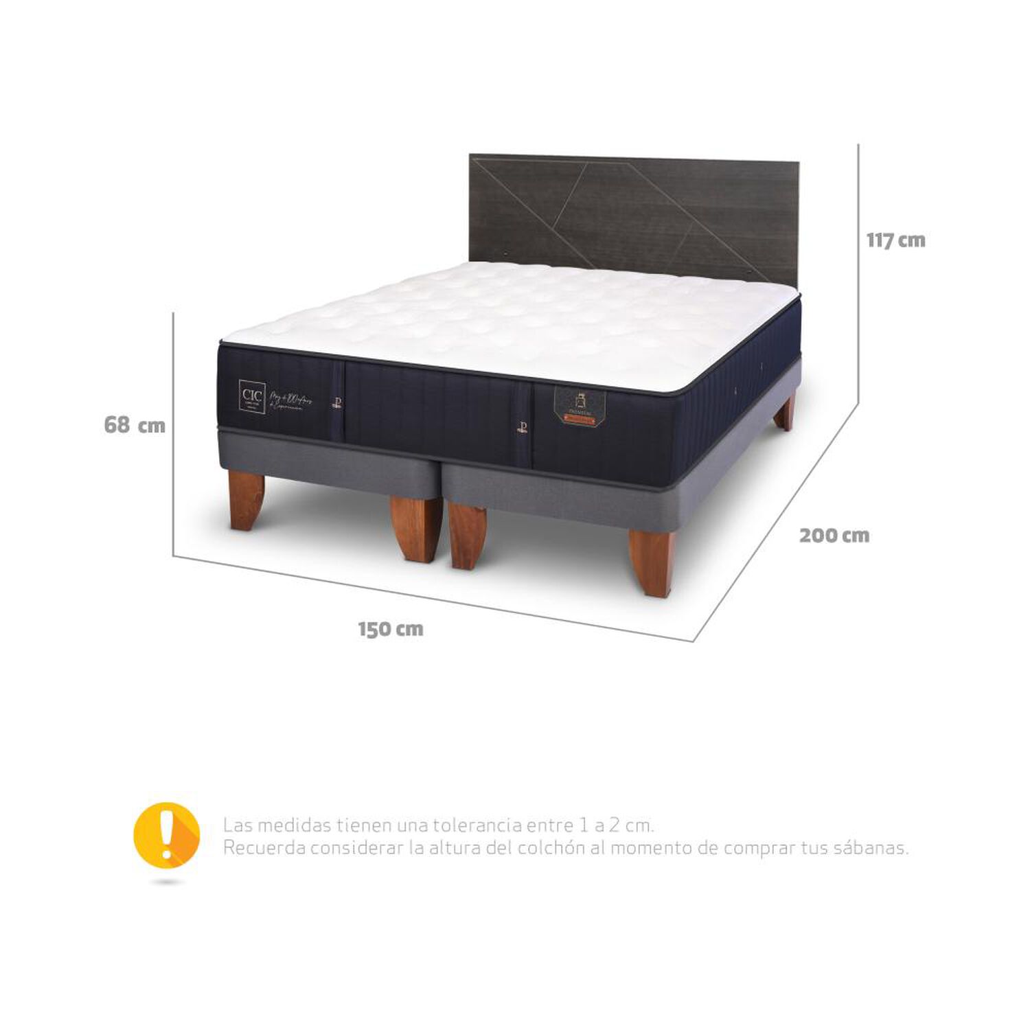 Cama Europea Cic Premium / 2 Plazas / Base Dividida + Respaldo image number 5.0