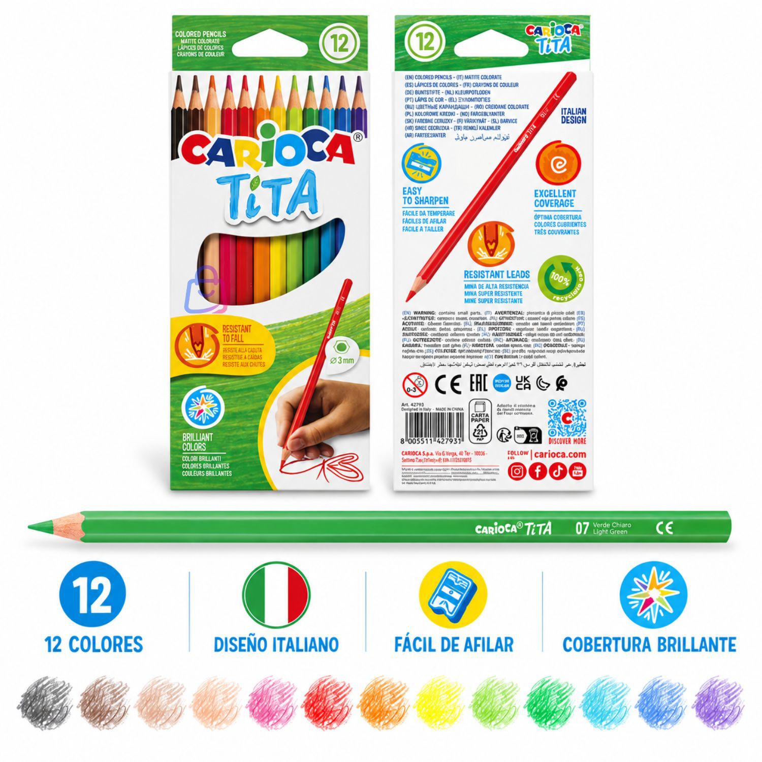 L&aacute;pices De Colores Carioca Tita 12 Resistentes Lavables - Ps image number 2.0