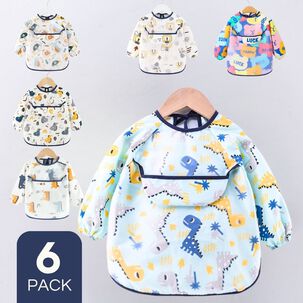 Pack 6 Babero Delantal Impermeable Manga Larga Bebe Y Ni&ntilde;o