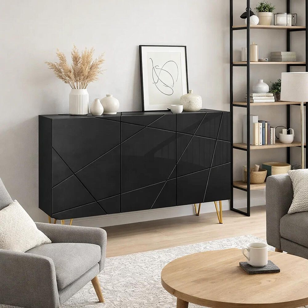 Buffet Moderno Luxline Negro Con Patas Doradas image number 2.0